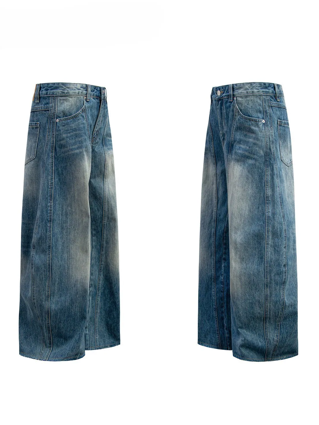 Vintage Washed Curved-Leg Denim Pants