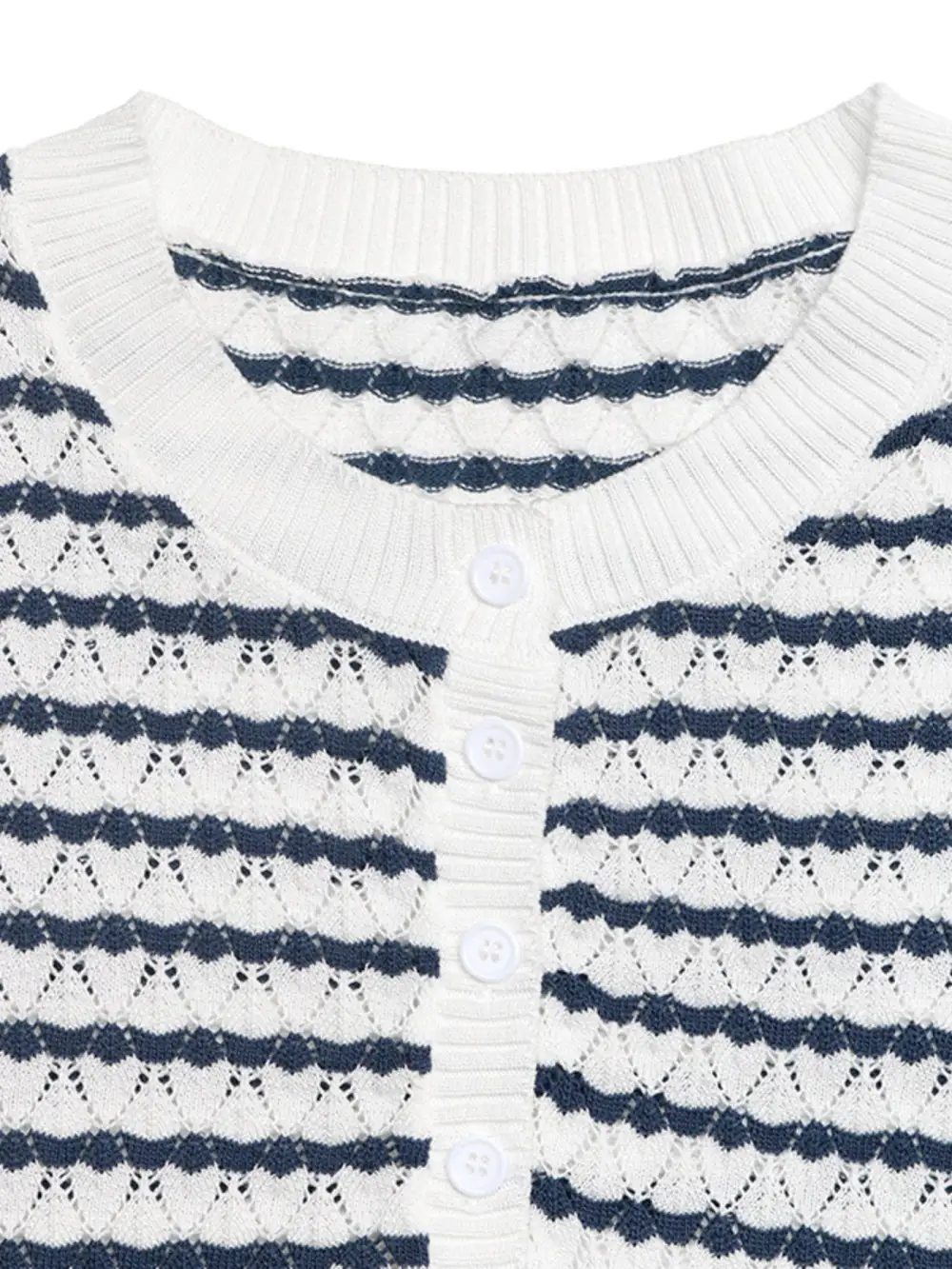 Striped Button Detail Short Sleeve Knit Top
