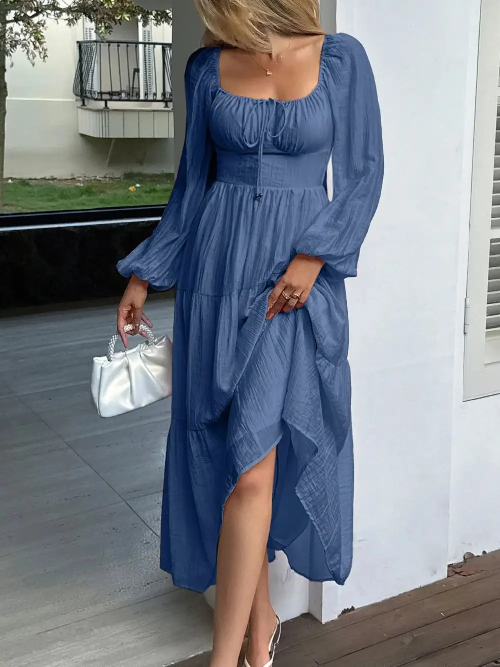 Textured Detail Tiered Midi Dress