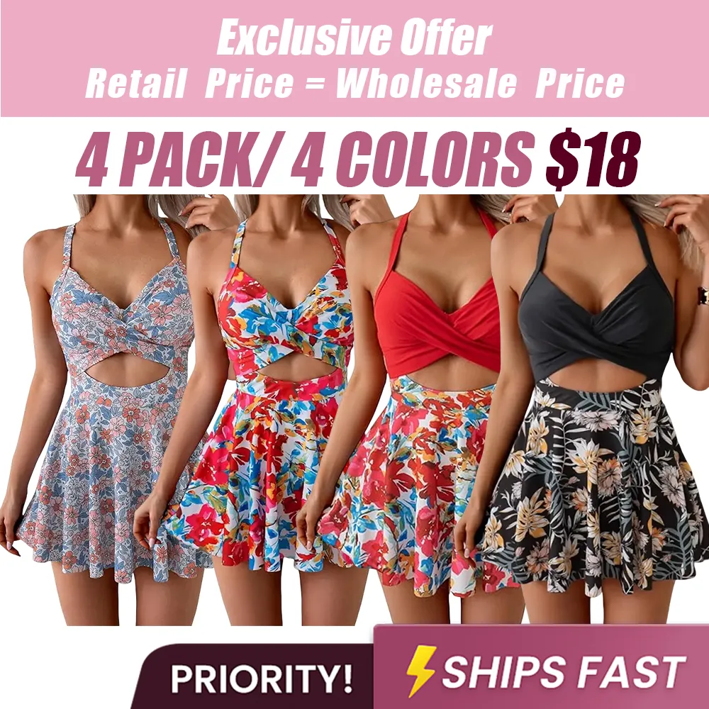 Women's Cut-Out V-Neck Wrap-Tie Open-Back One-Piece Swimdress