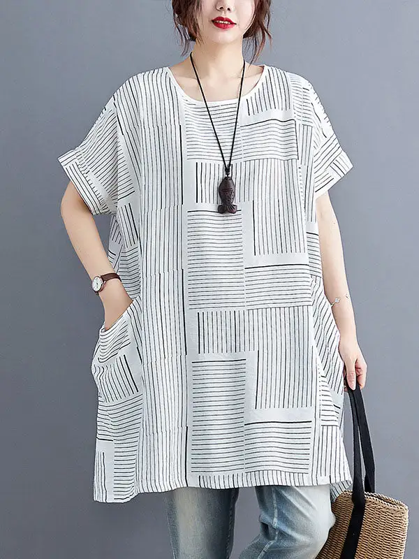 Relaxed Short Sleeve Stripe Round Neck T-Shirt