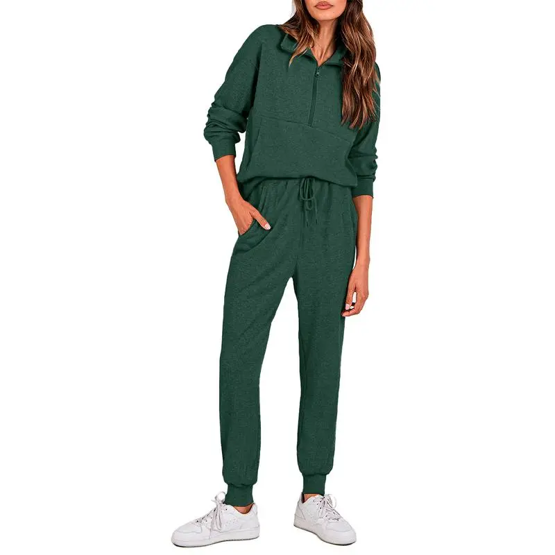 Women'S 2-Piece Sweatpants Set Long Sleeve Half Zip Pullover Sweatshirt & Joggers Pants Comfy Outfits Soft Tracksuit For Yoga Gym Activewear With Front Pocket & Elastic Waistband - Sweatsuit Loose