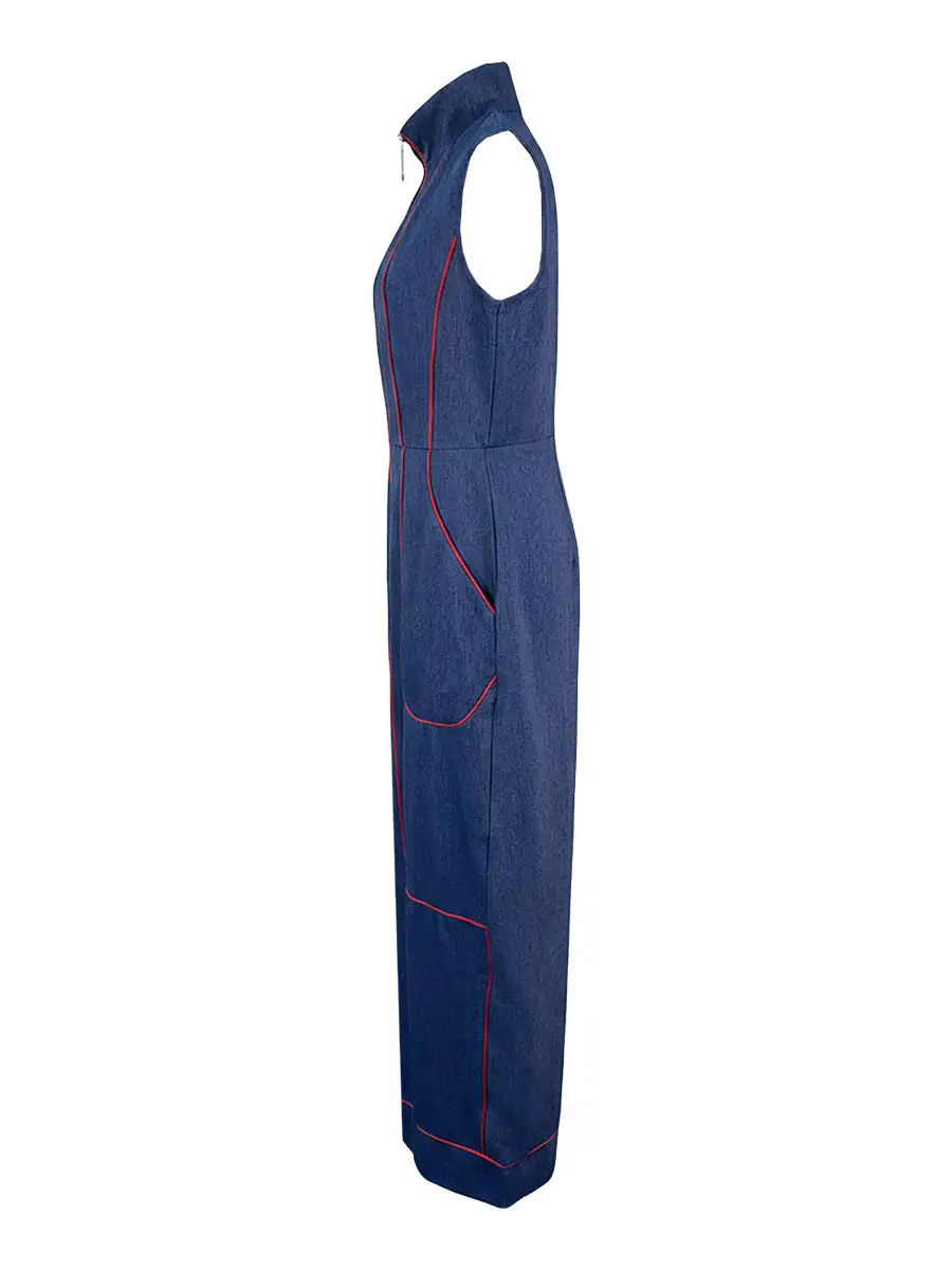 Jumpsuits Met Hoge Taille Mouwloze Zakken Ritssluiting En
