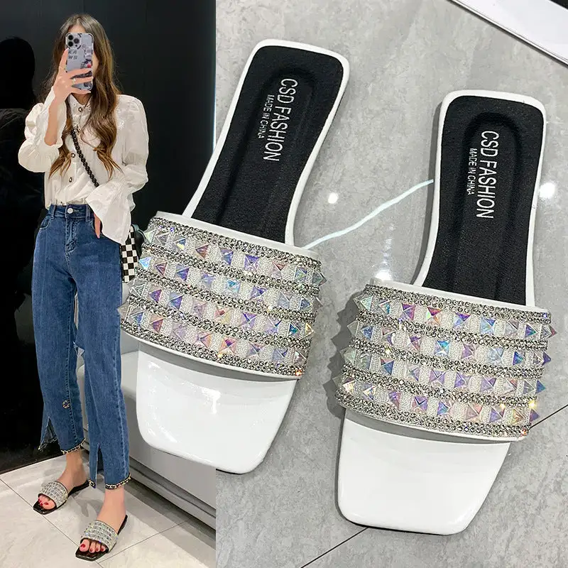 Rhinestone Detail Flat Sandals