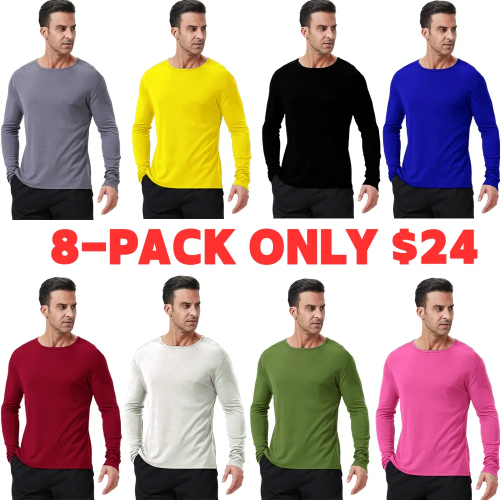 Men's Merino Wool Quick-Drying Hiking Warm Long-Sleeved Underwear Sports ski Base Layer top