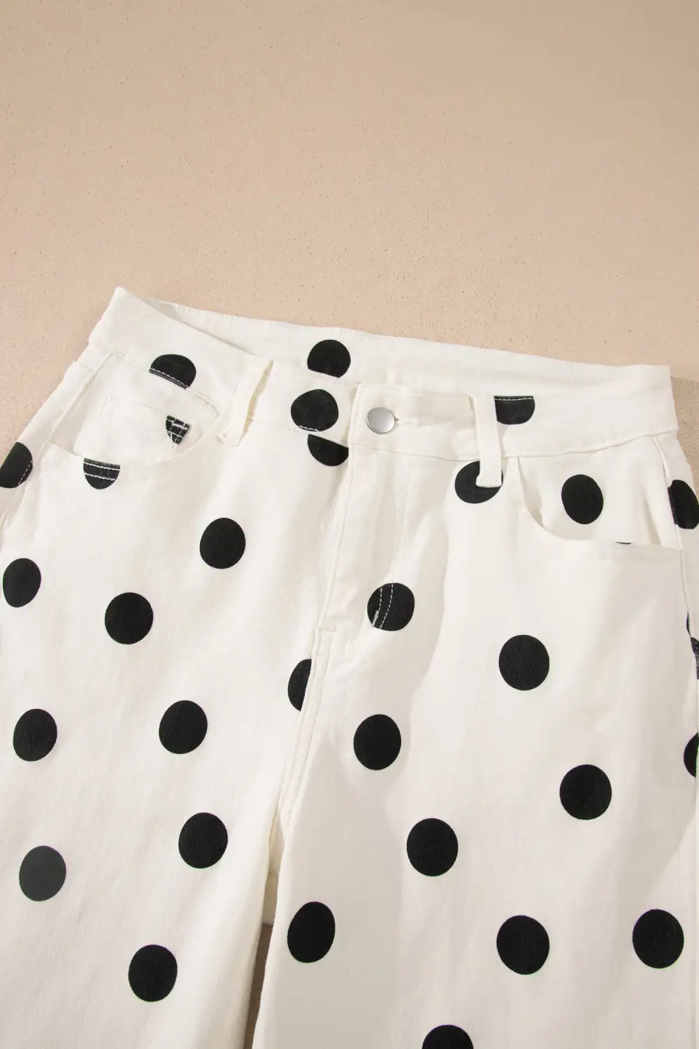 Polka Dot Print Wide Leg Ankle Length Jeans
