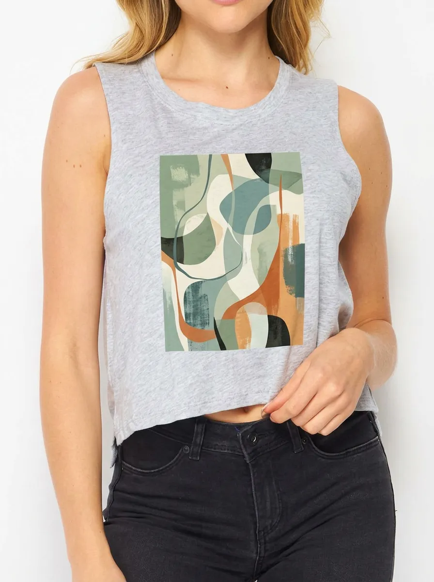 Women's Abstract Art Lover Sage Green Geometric Printed Tank Top