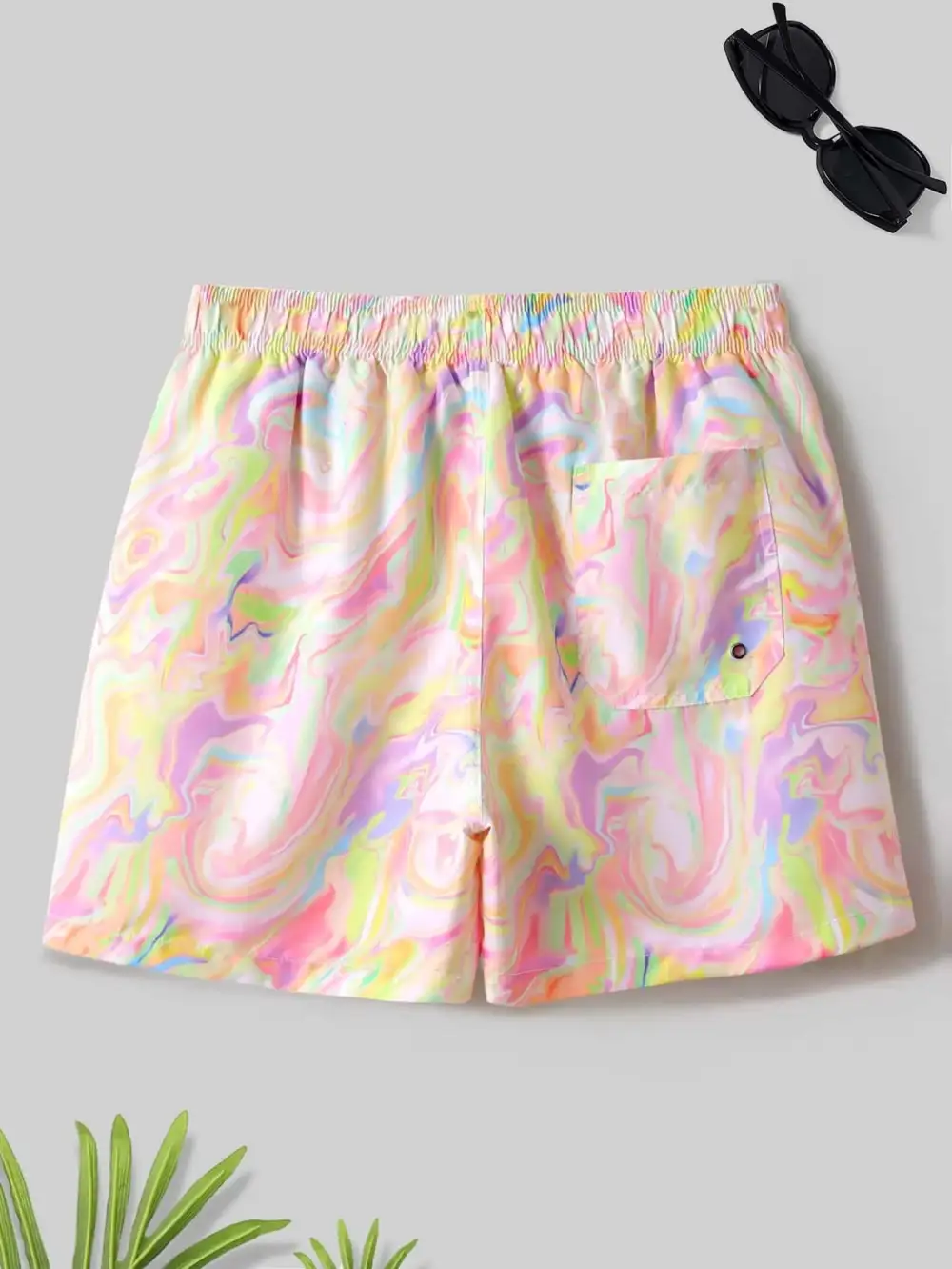 Men's Drawstring Allover Print Pocket Swim Trunks