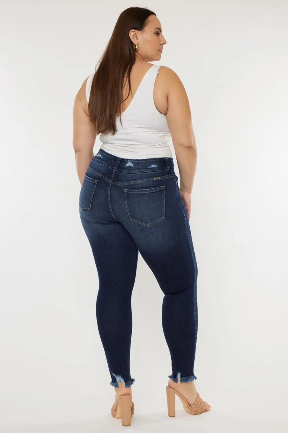Tailored High Waist Raw Hem Denim Jeans