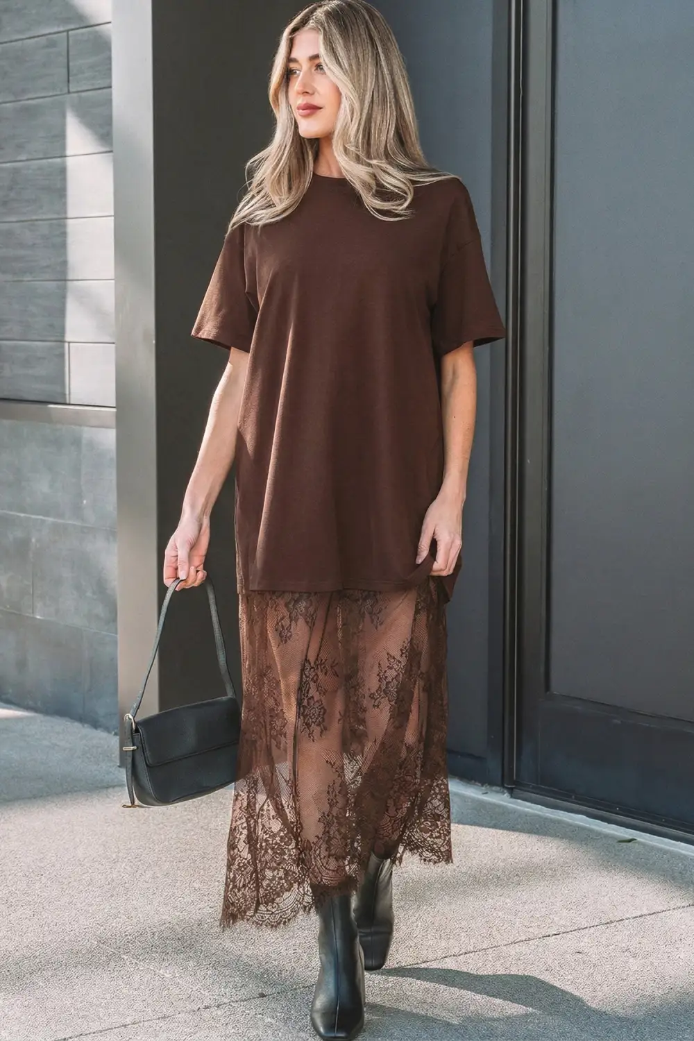 Textured Detail Floral Patchwork Short Sleeve Maxi Dress