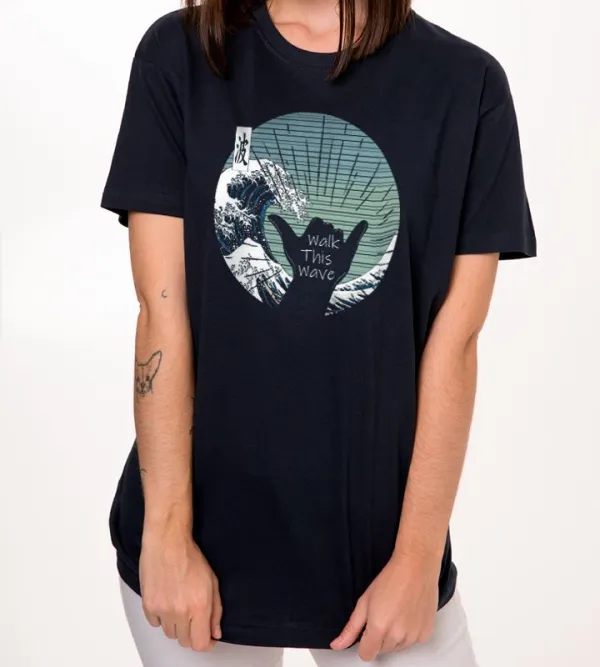 Wave Inspired Graphic Navy Blue Unisex T-Shirt