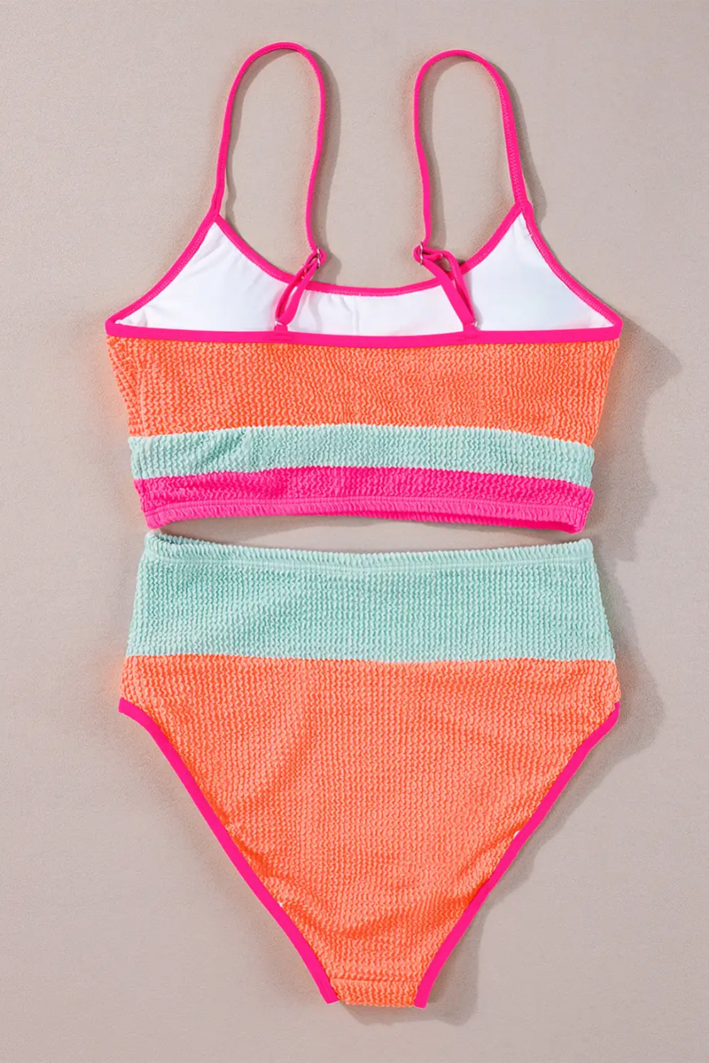 Blocked Pattern High Waisted Bikini Swim Set