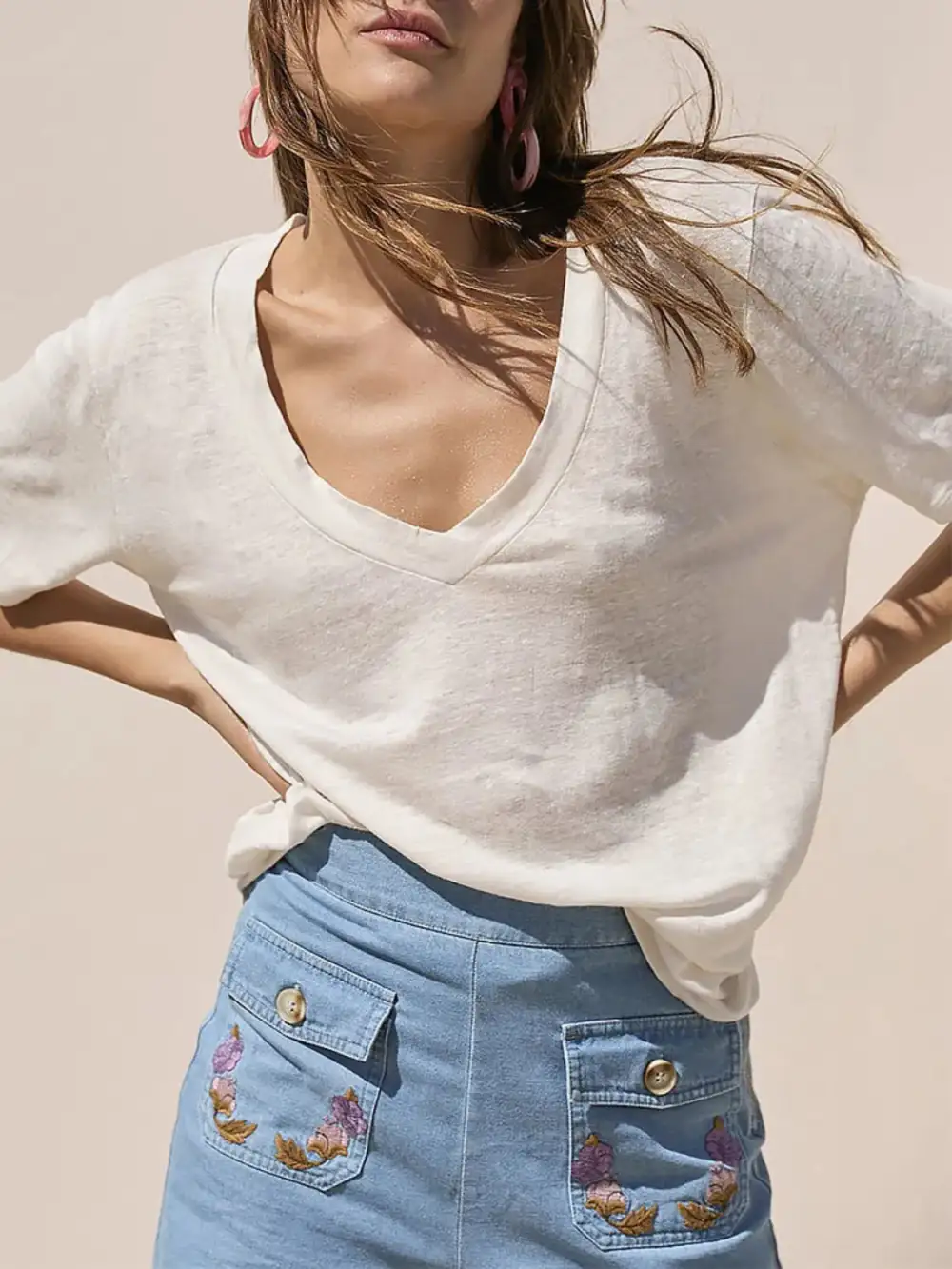 V-Neck Short-Sleeve Relaxed Cotton T-Shirt