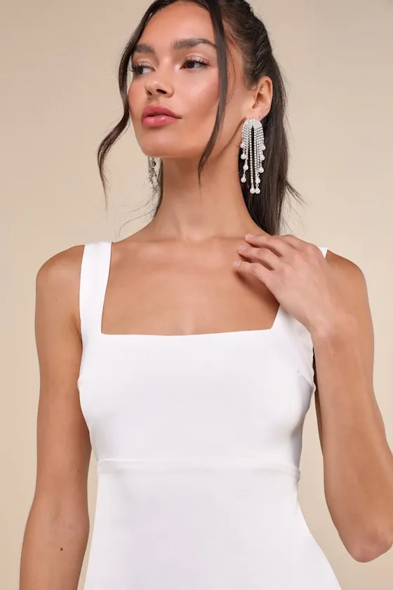 Truly the Cutest White Satin Square Neck Mini Dress