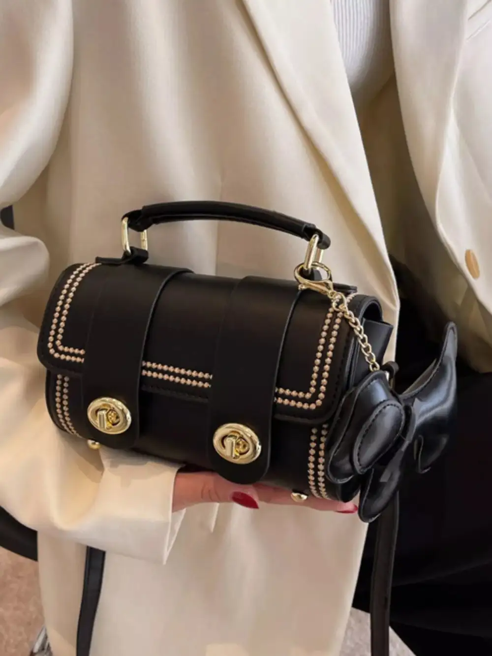 Leather Crossbody Bag with Charm