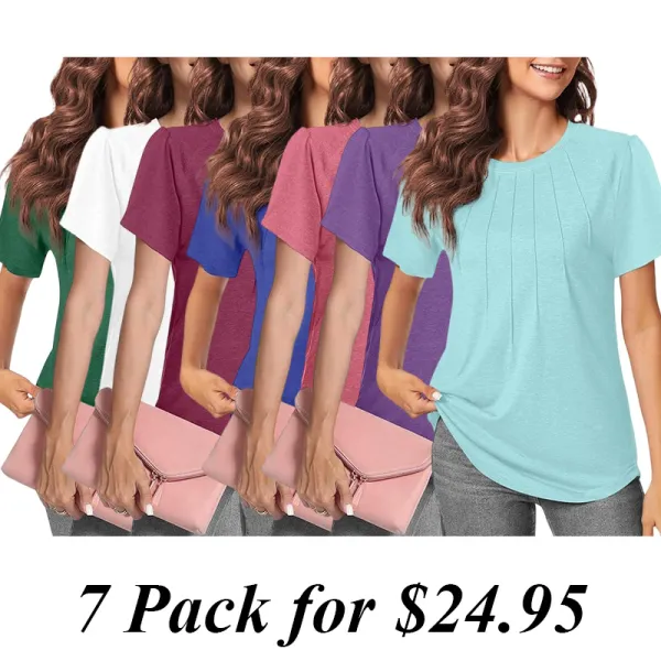 5PACK-Casual Short Puff Sleeve Pleated Shirts Casual Blouses