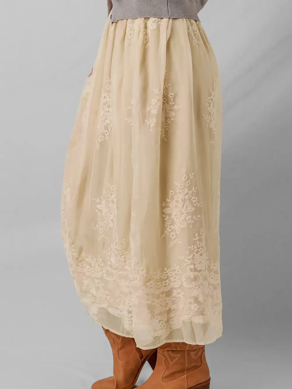 Textured Lace Mesh Skirt