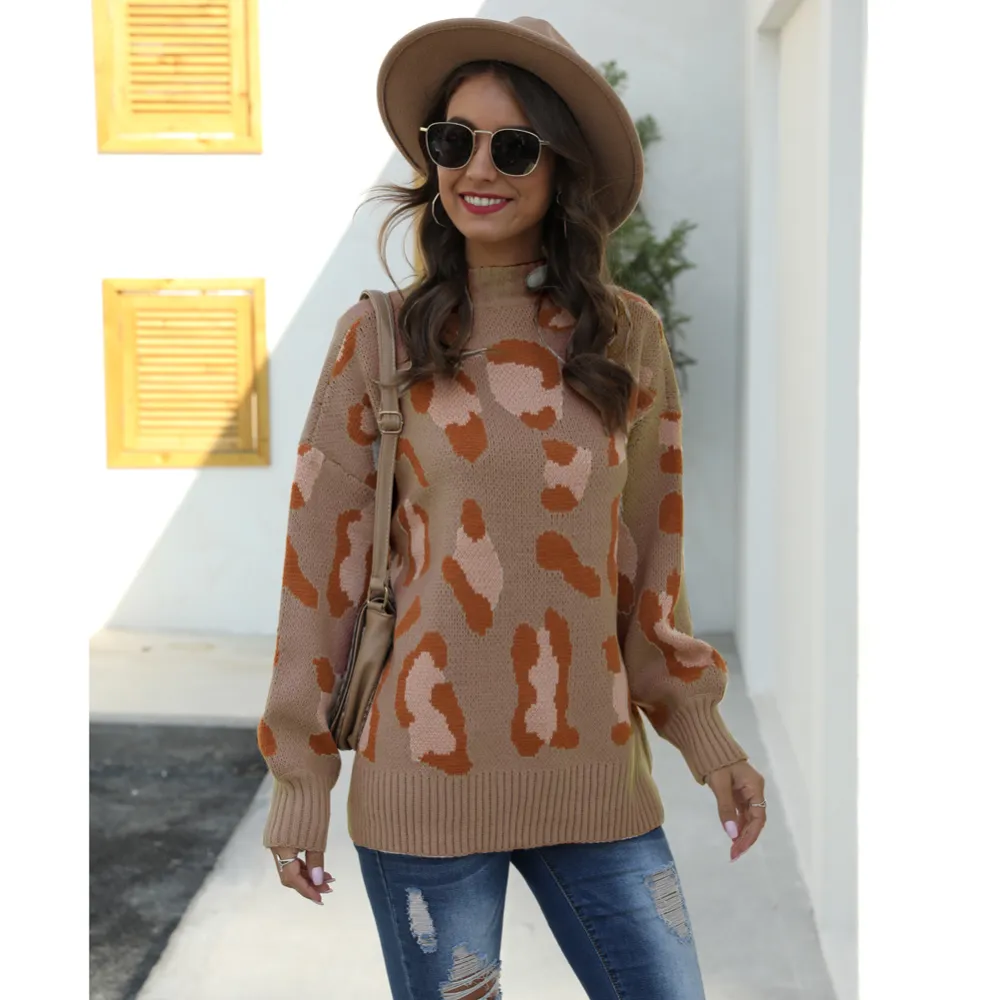 Leopard Print Pullover Knitted Sweater