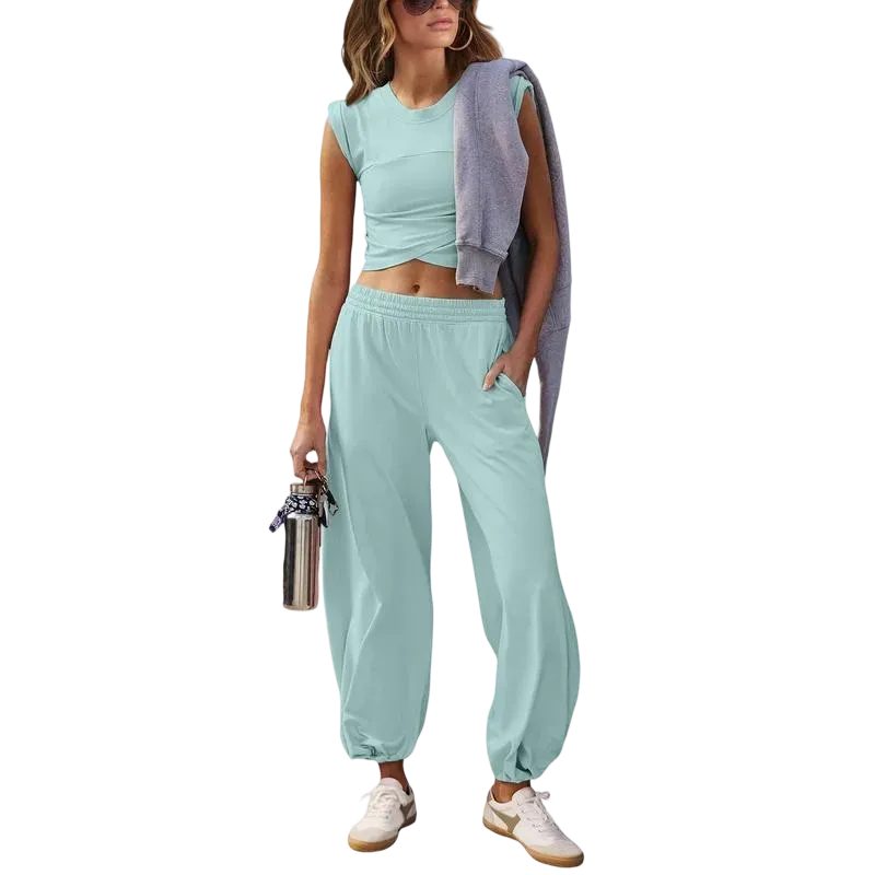 Women's Casual Short-Sleeve T-Shirt and Sweatpants Tracksuit
