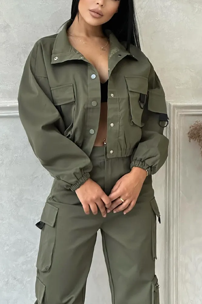 9PACK- Solid Color Pocket Jacket & Pants Two-piece Set