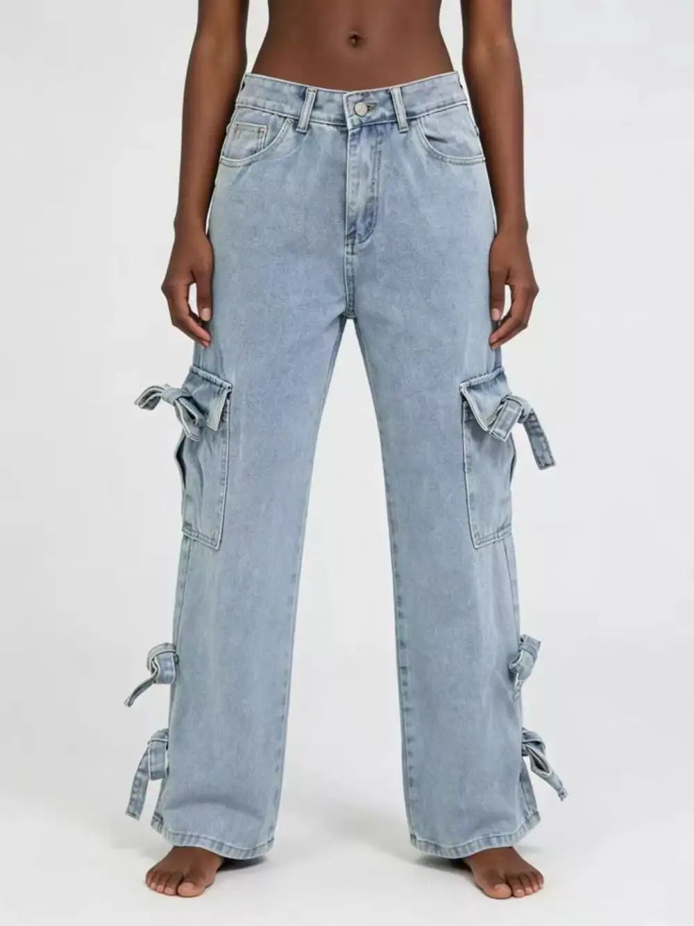 Raw Hem Tiered Denim Jeans