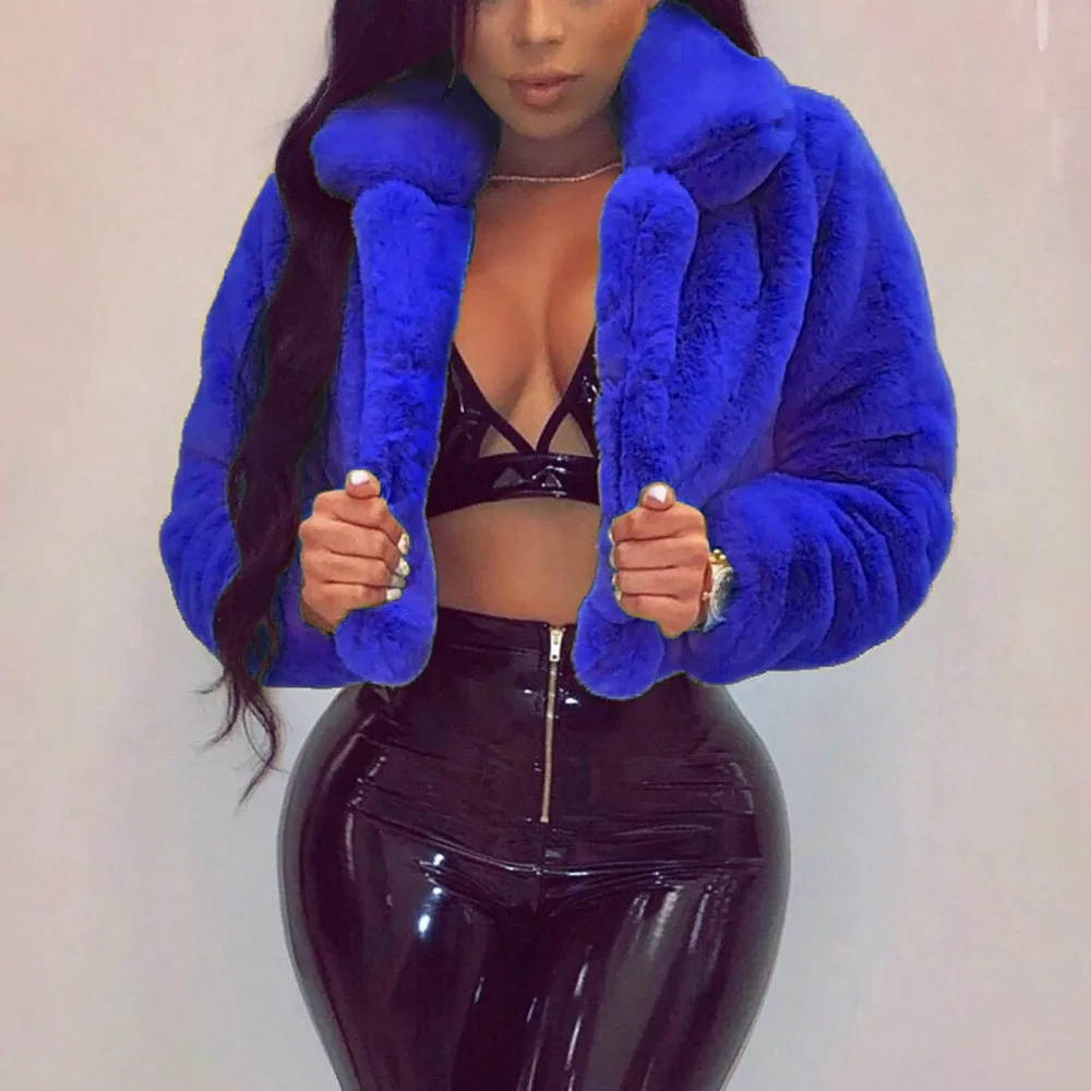 Z1-Blue Faux Fur Coat Women with Hood Cropped Bubble Coats Fleece Short Warm Jackets Plus Size Winter Coats for Women