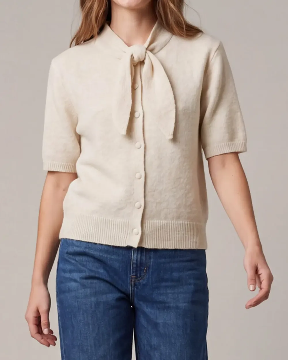 Short Sleeve Tie Neck Top