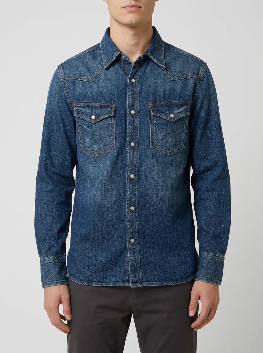 Classic-Casual Distressed Denim Front-Opening Shirt