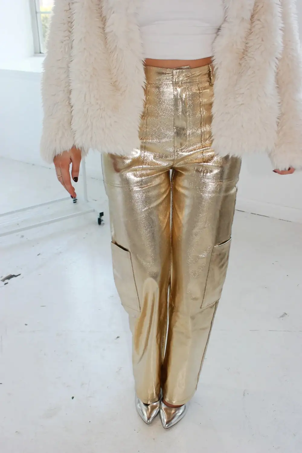 Faux Leather Roomy Utility Casual Pants
