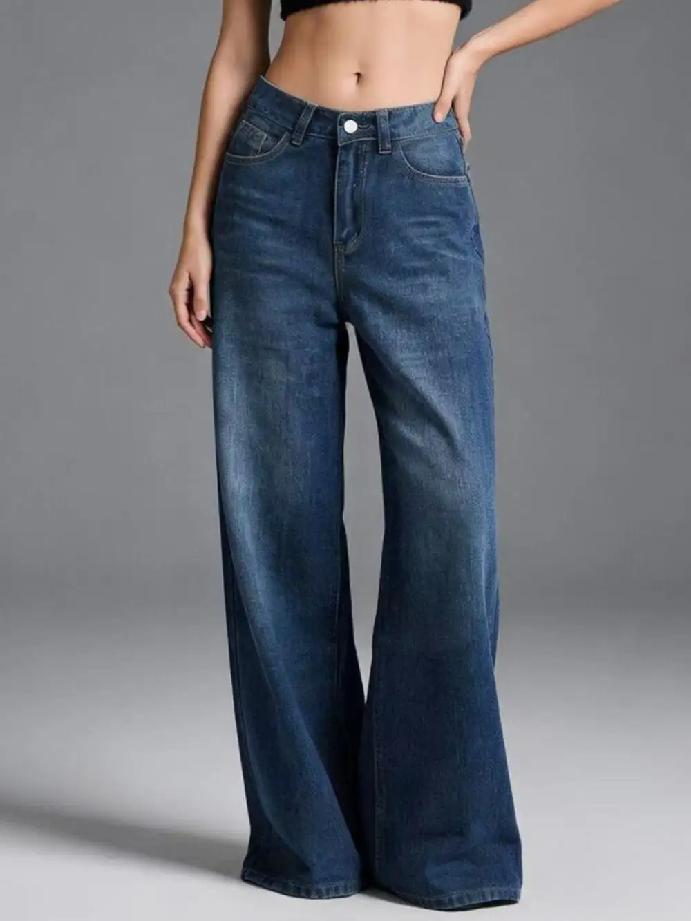 Balanced High Waist Wide Leg Denim Jeans