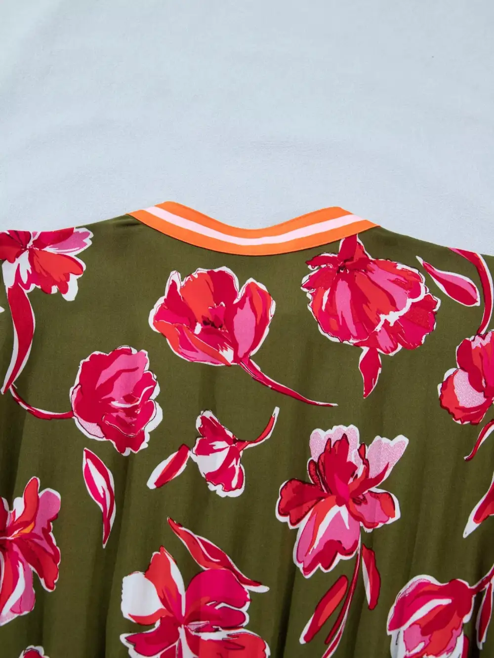 Gathered Detail Floral Printed Split Neck Dress