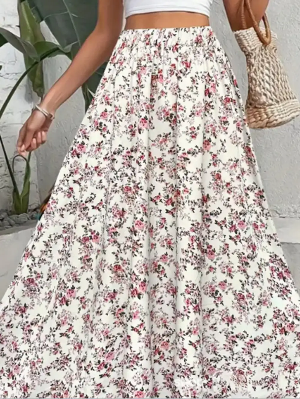 Printed Flare Midi Skirt