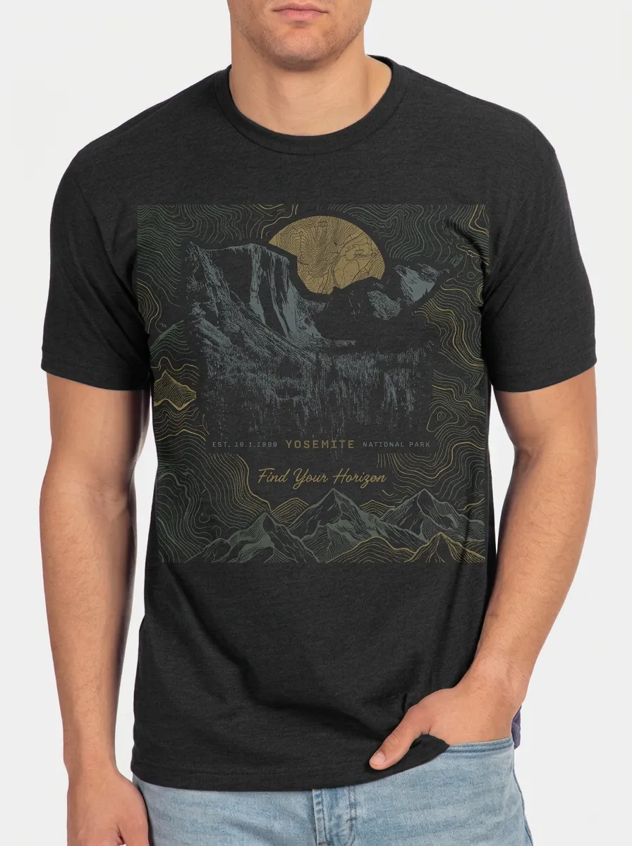 Men's Crewneck Traverse Ridge Yosemite National Park Mountain Topographic Graphic T-Shirt