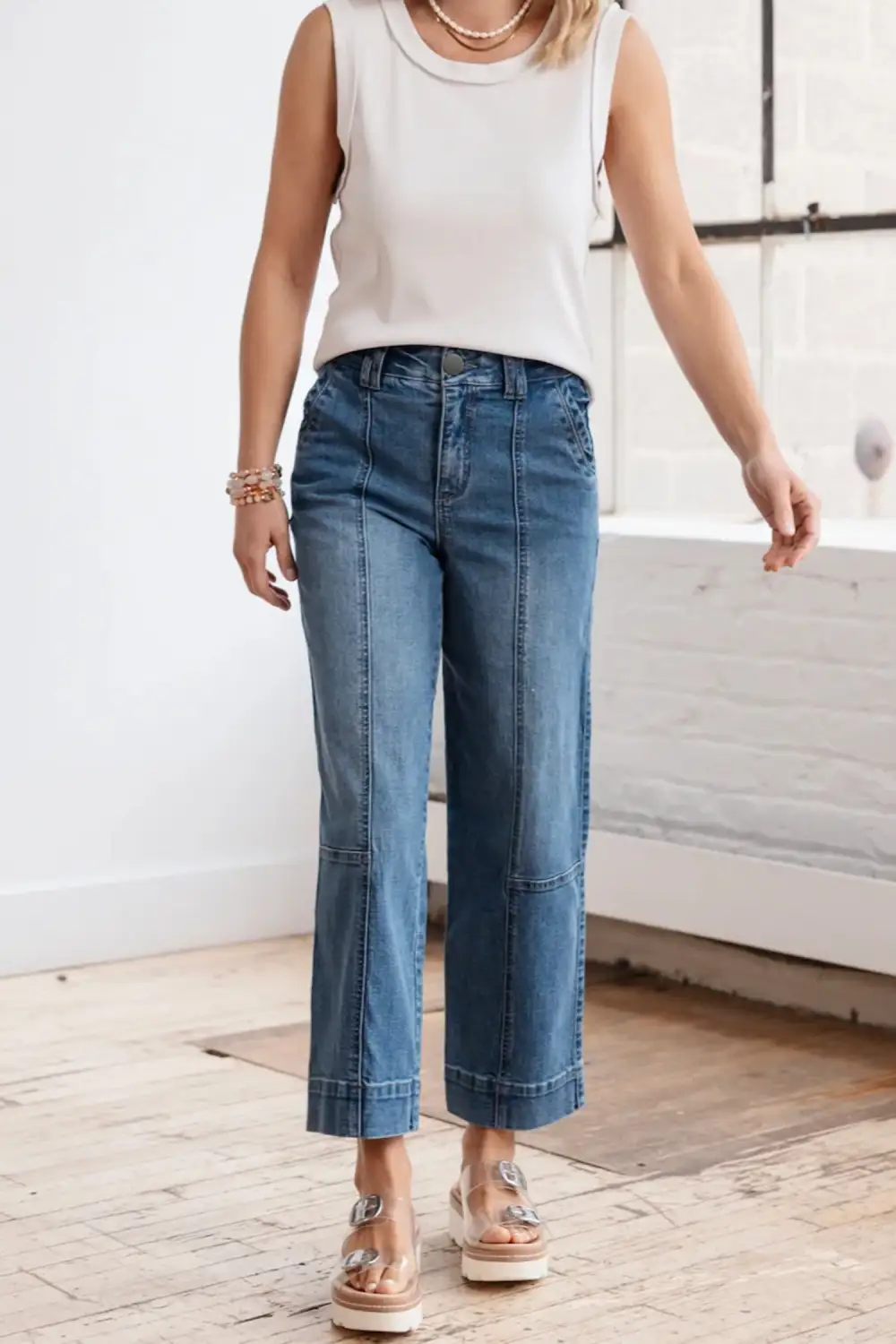 Sharp Straight Leg Denim Jeans