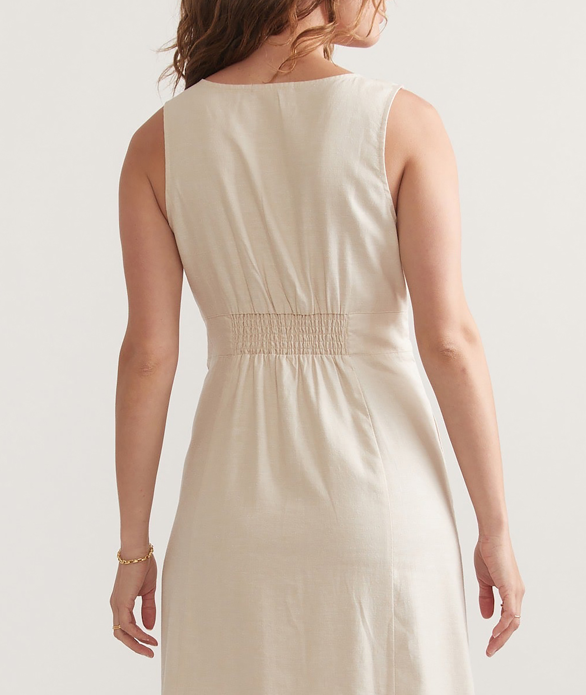 Creamy Buttoned Split-Hem Maxi Dress