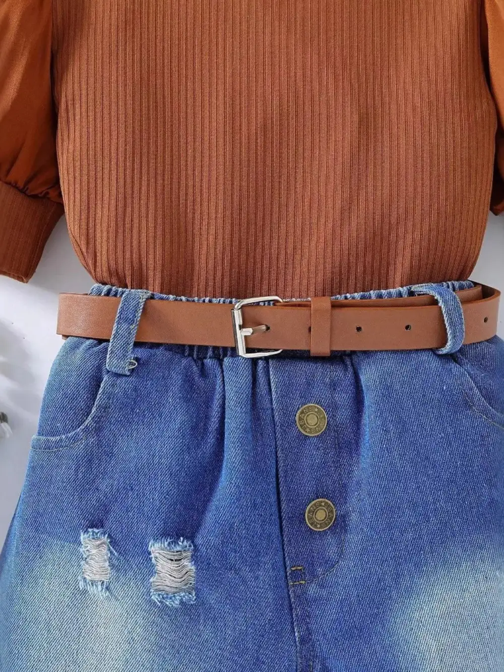 Children S Puff Sleeve Top and Denim Shorts Set