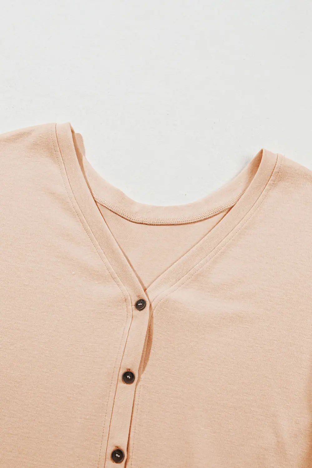 Solid Ruffled Buttoned V Neck Shirt