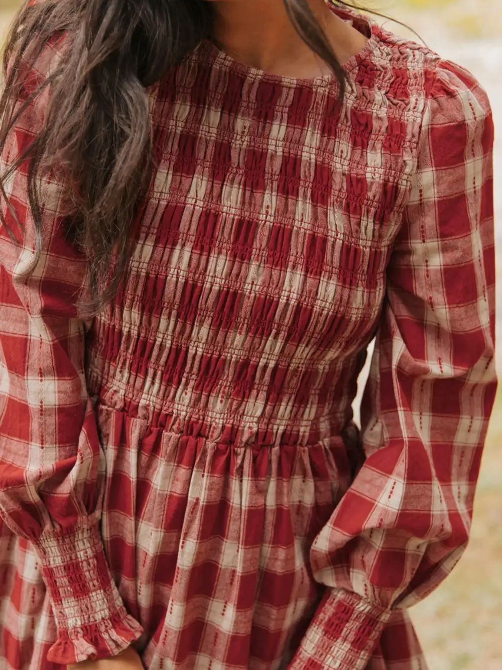 Plaid Printed Smocked Mini Dress