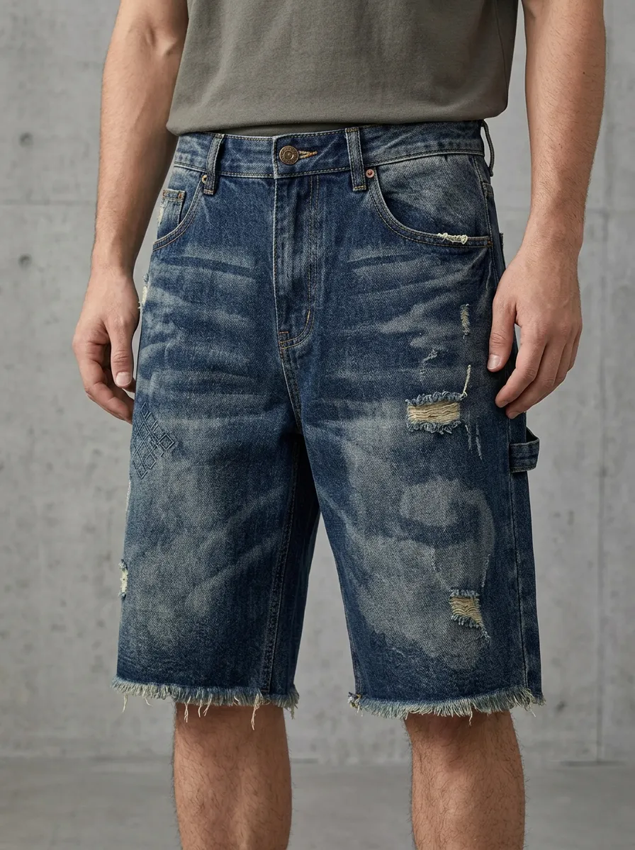 Men's Weekend Distressed Raw Hem Distressed Denim Shorts