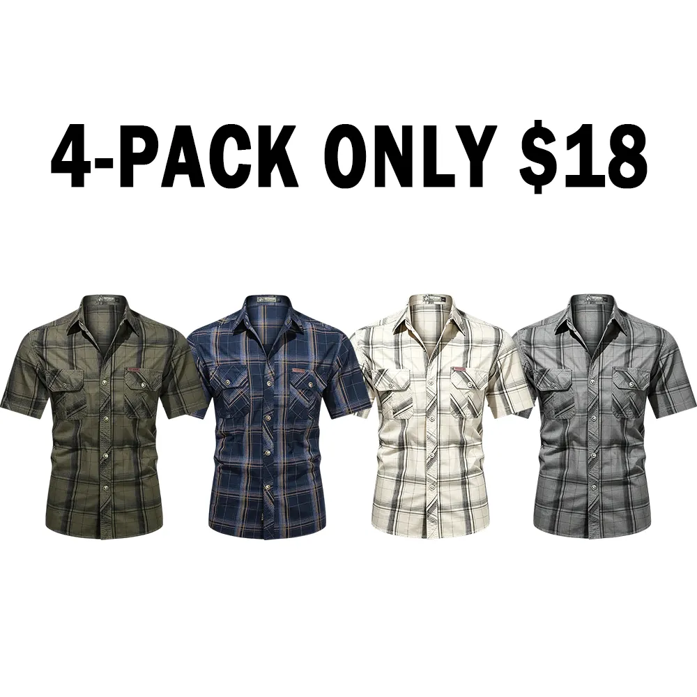 Men's Cotton Plaid Short Sleeve Shirt