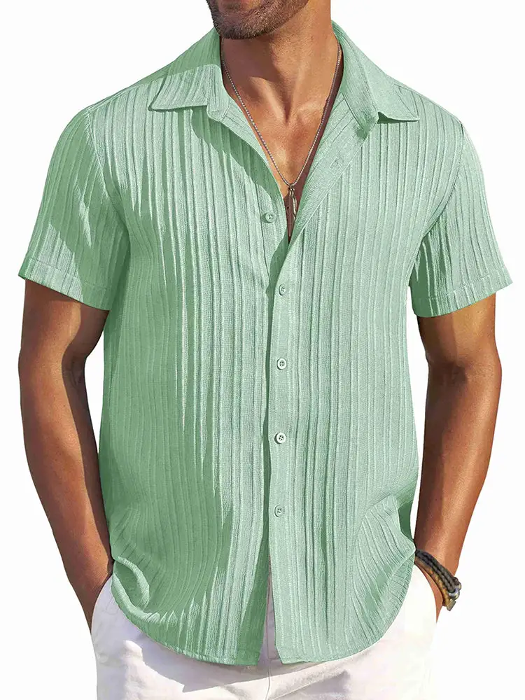 Casual Textured Summer Short Sleeve Beach Shirt