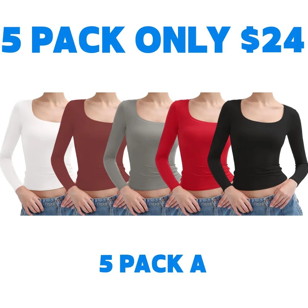 Women‘s Scoop Neck Long Sleeve Top Double Layer Slimfit Fall Outfits