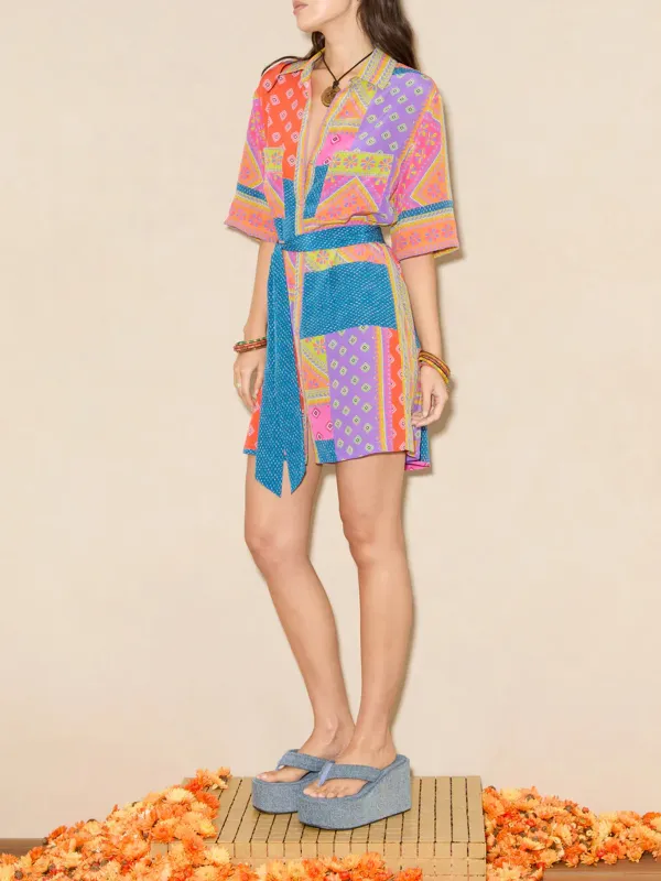 Casual Style Multi Long Sleeve Shirtdress