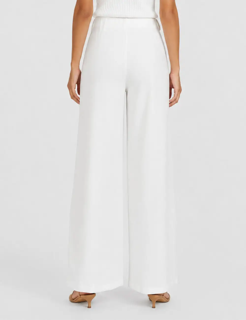 Solid Color Elastic Waist Wide Leg Pants