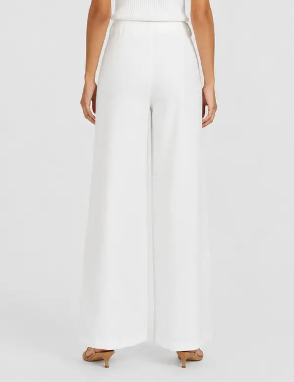 Solid Color Elastic Waist Wide Leg Pants