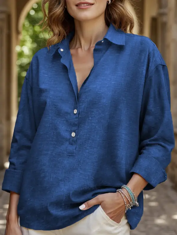 Button Detail Loose Long-Sleeved Shirt