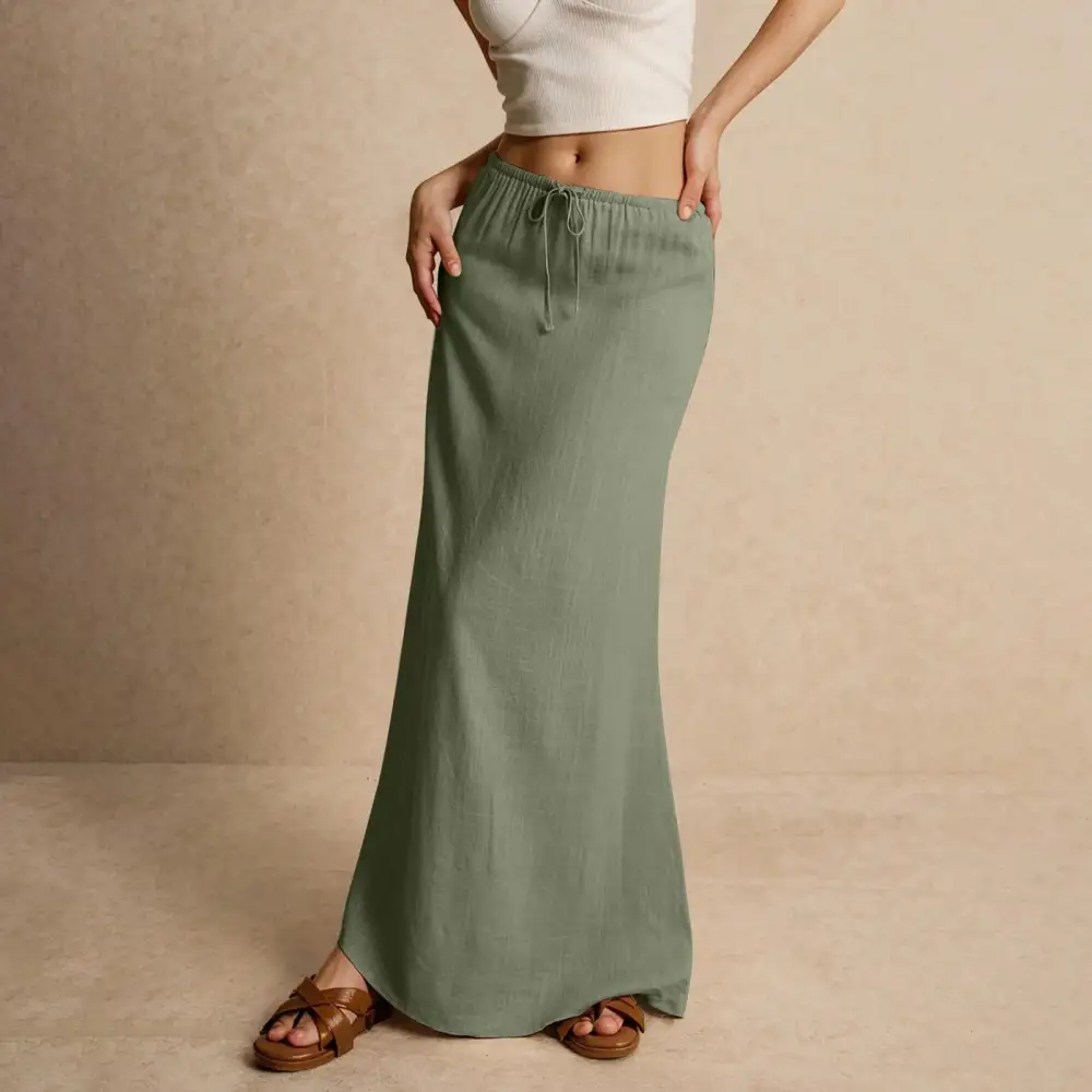 Satin A-Line Drawstring Skirt
