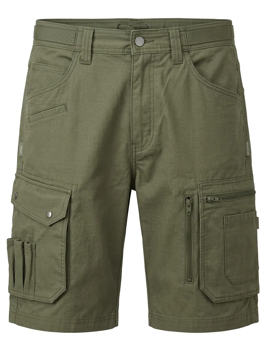 Men's Olive Green Multi-Pocket Tactical Cargo Shorts