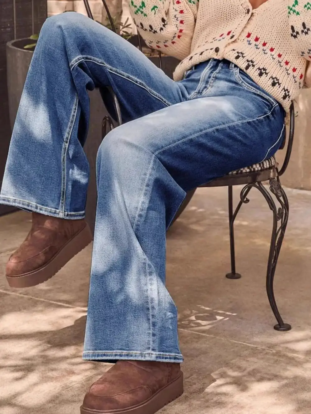 Wide Leg Washed Denim Jeans