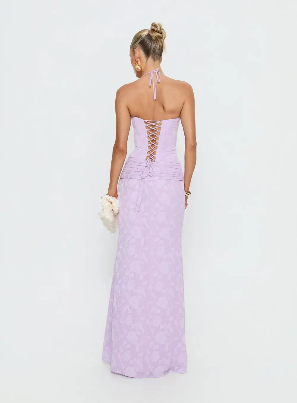Gathered Bodice Halter Maxi Dress